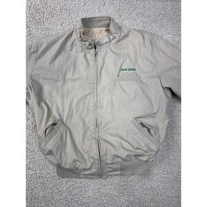 Vintage John Deere Coat Embroidered By K-Products XL Made in USA Full Zip Beige